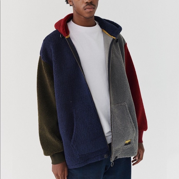 Lazy Oaf Blue Colorblock Sherpa Full-zip Hoodie Sweatshirt - Picture 4 of 9